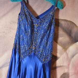 Blue Beaded Satin Dress SZ M